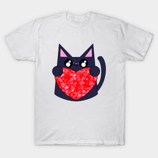 Luna The Black Cat With Valentines Heart T-Shirt